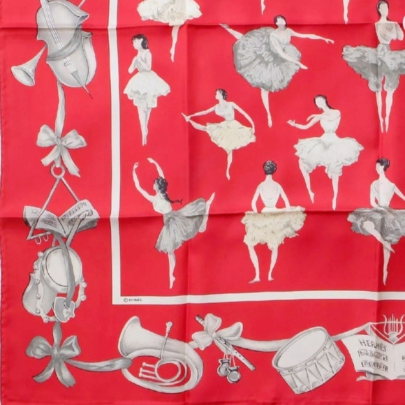 Rare Hermes Scarf Carre 90 La Danse Ballerina Red 100% Silk - Picture 3 of 7